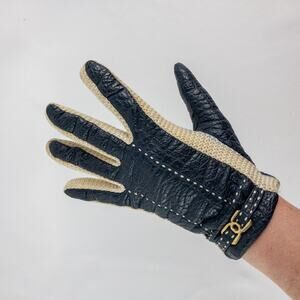 Aris Snuggler Vintage Blue Beige Vinyl Knit Gloves Womens One Size